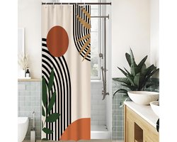 Anti-Schimmel Douchegordijn 90x180 cm – Smal Badgordijn van Wasbaar Polyester – Terracotta Oranje Boho Design – Waterafstotend – Inclusief 6 Haken