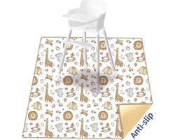 Anti-slip Knoeimat Baby - Leeuw Giraf - Waterproof Mat voor onder de kinderstoel - Eten - Verven - Waterbestendig - 110x110 cm
