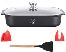 Antiaanbakpan met Glazen Deksel - Gezond Koken - 1 stuk - 34x25x8CM