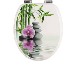 Antibacteriële toiletbril - hygiënisch & elegant - softclose - bloemen & stenen patroon - 43.8x37.8 cm
