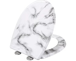 Antibacteriële Toiletbril Wit marmer - Met Softclose - Universeel - Toiletbrillen met print - WC Bril - Toiletzitting
