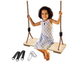 Anticorrosieve houten schommelstoel met karabijnhaak van roestvrij staal en henneptouw, voor volwassenen en kinderen, houten schommelzitje voor binnen en buiten