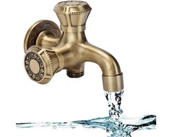 Antiek Wandkraan van Messing voor Wasmachine en Tuin - Warm en Koud Water Mengkraan voor Badkamer en Wasruimte