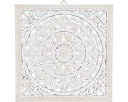 Antiek witte houten wanddecoratie 40 cm - Vintage muurschildering voor een landelijke uitstraling