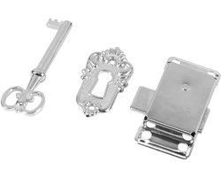 Antiek zilveren meubelslot voor kast met decoratieve sleutel in vintage design, stevig en stijlvol voor veilige en elegante afsluiting van meubels