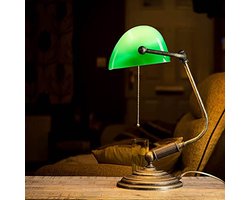 Antieke bankierslamp met glas en brons 37,5 cm - Art Nouveau tafellamp voor kantoor