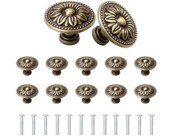 Antieke Bronzen Kastknoppen 30MM - Set van 12 Rund Knoppen voor Meubels