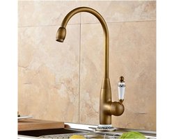 Antieke bronzen keukenkraan met 360 graden draaibare uitloop, messing wastafelkraan voor op het aanrecht, koudwaterkraan voor de wastafel, keramische wastafelkraan voor de badkamer.