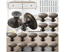 Antieke Bronzen Ladeknoppen Set van 16 Stuks, Vintage Ronde Knoppen voor Meubels, 30mm Deurklinken voor Kasten en Laden