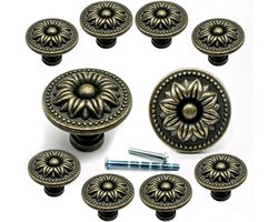 Antieke bronzen rozen ladeknoppen - Vintage koperen bloemen dresser knoppen voor retro meubels en kastdecoratie - 10 stuks