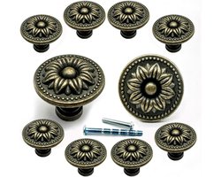 Antieke bronzen rozen ladeknoppen - Vintage koperen bloemen dresserknop voor retro meubels en kastdecoratie - 10 stuks