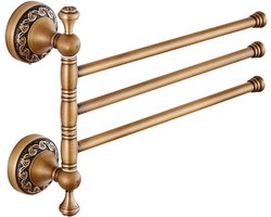 Antieke handdoekhouder 3-armig - Vintage stijl - Wandmontage - Messing