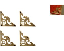 Antieke Hoekbeschermers Set voor Meubels - Messing Decoratie - Houten Sieradenkast - 4-delige set Hoekbeschermers - Antieke messing hardware voor meubels - Decoratieve bescherming voor hoek van bureau, kast en meer