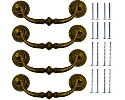 Antieke Ladehandgrepen Set van 4, Vintage Kastknoppen voor Meubels, Ideaal voor Slaapkamer, Kasten en Dressoirs in Messing Kleur