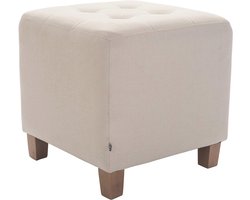 Antieke Lichtkleurige Vierkante Hocker Poef - Multifunctionele Zitkubus