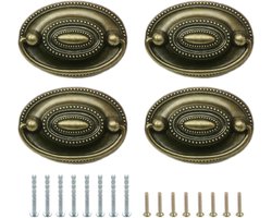 Antieke Messing Ladegrepen Set van 4, Ovale Drop Swing Handgrepen voor Meubels en Kasten, Decoratieve Hardware voor Dressoirs