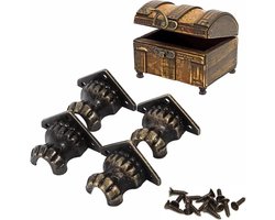 Antieke Messing Sieradenkist Voeten - 4 Stuks Houten Decoratieve Hoekbeschermers met Schroeven voor Retro Boxen en Meubels