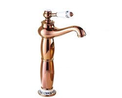 Antieke messing warm- en koudwaterkraan - volledig koper - luxe blauw-witte porseleinen badkamerkraan - roségoud