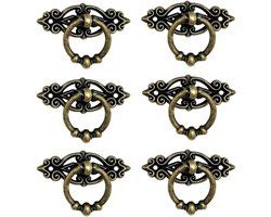 Antieke Ring Trekhandgrepen Set van 6 met Schroeven voor Vintage Kastdeuren en Lades, Retro Knop in Antiek Messing, Perfect voor Meubelrenovatie
