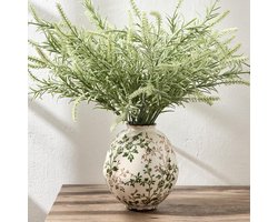 Antieke vaas van 5.8 inch in groen en beige met chinoiserie bloemenmotief, rustieke keramische vaas voor huisdecoratie, woonkamer, boekenkast en kantoor, perfect voor millennial interieur en chinoiserie stijl