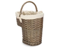 Antieke was afgewerkte trap mand met witte voering - Rieten winkelmand bruin