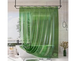Antischimmel douchegordijn, 180 x 200 cm, met 3 zware stenen, zacht helder groen heavy duty douchegordijn en inleg 2-in-1, 100% EVA-kunststof, verzwaarde douchegordijn