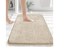Antislip badmat 150x60 cm beige, wasbaar en snel drogend, rubberen achterkant voor badkamer