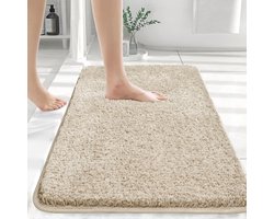 Antislip badmat 150x60 cm beige, wasbaar en snel drogend, rubberen achterkant voor badkamer
