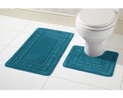 Antislip Badmat en Vloermat Set - Blauwgroen - 50 x 80 cm en 50 x 50 cm - Duurzaam en Gemakkelijk te Reinigen