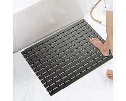 Antislip Badmat voor Natgebouwen, 43 x 80 cm, Zwart, Antibacteriële Deurmat met Afvoerventiel voor Badkamers en Sauna's