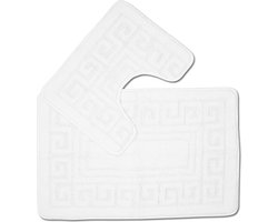 Antislip badmatset met Grieks dessin, 2-delig, 1 badmat (50 x 80 cm) en een wc-mat (50 x 40 cm), wit