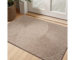 Antislip Deurmat met Geometrisch Streepdesign – Khaki– Polyester - Japandi stijl– 75cm x 45cm - Rubberen Onderkant – Gemakkelijk Schoon te Maken – Ideaal voor Entree, Veranda of Garage - 75cm x 45cm