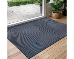 Antislip Deurmat met Rondjes Streepdesign – Grijze kleur– Polyester – 75cm x 45cm - Rubberen Onderkant – Gemakkelijk Schoon te Maken – Ideaal voor Entree, Veranda of Garage - 75cm x 45cm