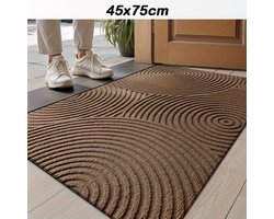 Antislip Deurmat met Rondjes Streepdesign – Koffie kleur– Polyester – 75cm x 45cm - Rubberen Onderkant – Gemakkelijk Schoon te Maken – Ideaal voor Entree, Veranda of Garage - 75cm x 45cm