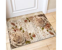 Antislip Deurmat - Vloermat Tapijt - Vuil Buiten Houden - Super Absorberend - 60x90 cm - Kaki Bloem