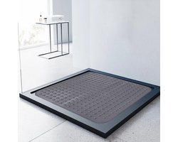 Antislip douchemat, 80 x 80 cm, douchemat, antislipmat met zuignappen voor douche of badkuip, grote vierkante douchebakmat (transparant grijs, 80 x 80 cm)