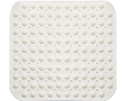 Antislip Douchematt, 48 x 48 cm, met Zuignappen, Massagefunctie, Voor Sauna's en Badkamers, Machinewasbaar, Vierkant, Wit, Veilig en Comfortabel