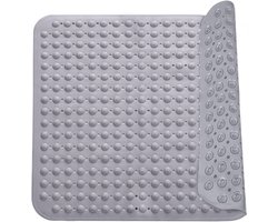 Antislip Douchematt, 48 x 48 cm, Zuignappen, Massagefunctie, Veilig voor Sauna's en Douchekamers, Vierkant, Grijs, Waterafstotend en Machinewasbaar