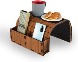 Antislip Flexibele Houten Dienblad Armleuning Organizer - Opvouwbaar Drankhouder Afstandsbediening Snacks