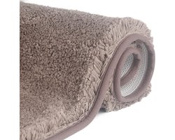 Antislip hoogpolige badmat 80 x 150 cm, machinewasbare badmat, badmat met waterabsorberende, zachte microvezels voor badkuip, douche en badkamer (bruin)