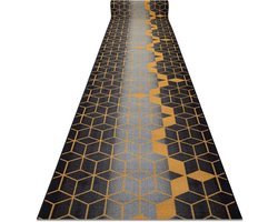Antislip Loper - Deurmat Vloerkleed - Binnen en Buiten - Geometrisch Patroon - 120x100 cm - Zwart Goud