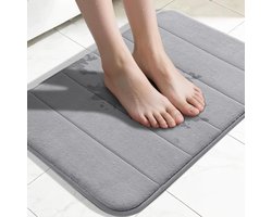 Antislip, ultrazachte en absorberende schuim-badmat — Sneldrogend & wasbaar — Badkamermat / Woonaccessoire — 24 x 17 inch — Grijs