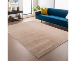 Antislip Vloerkleed Joy Beige 140 x 200cm Effen Kleur Zacht