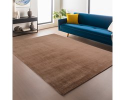 Antislip Vloerkleed Joy Bruin 200 x 280 cm Effen Kleur Zacht