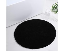 Antislip wasbaar badmat zacht wollig hoogpolig microvezel rond diameter 90 cm zwart.