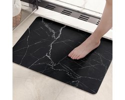 Antislipbadmat, badkamertapijt, marmer, sneldrogende badmat, wasbare absorberende douchemat voor douche, badkuip en badkamer (zwart, 40 x 60 cm)