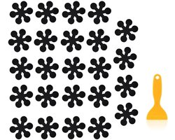 Antislipstickers - 24 stuks - Zelfklevende Antislip Stickers - Antislip Stickers voor Badkamer - 8 cm x 8 cm - Zwarte sneeuwvlok - Met Schraper - Douche/Bad/Trap Plakstrip - voor Badkuip, Douchevloer, Trappen, Ladders - peva