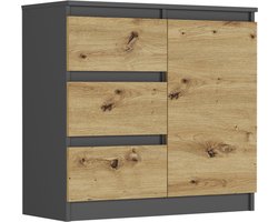 Antraciet Mix Artisan Serie - Kommode - 80 cm - 3 Lades - Modern Design