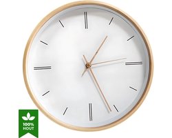 Antusias® Harmonic Woodline - Wandklok Hout - 30 cm - Muurklok Scandinavisch Design - Analoog - Stille Klok
