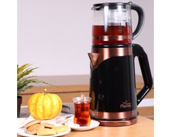 Any Morning - Turkse Elektrische Theemaker - Automatische Uitschakeling - Beveiliging tegen Droogkoken - Snoerloze Waterkoker met Theepot Set - Afneembaar Filter - 360 Draaibare Basis - 2 L - 68 oz - 1500 W